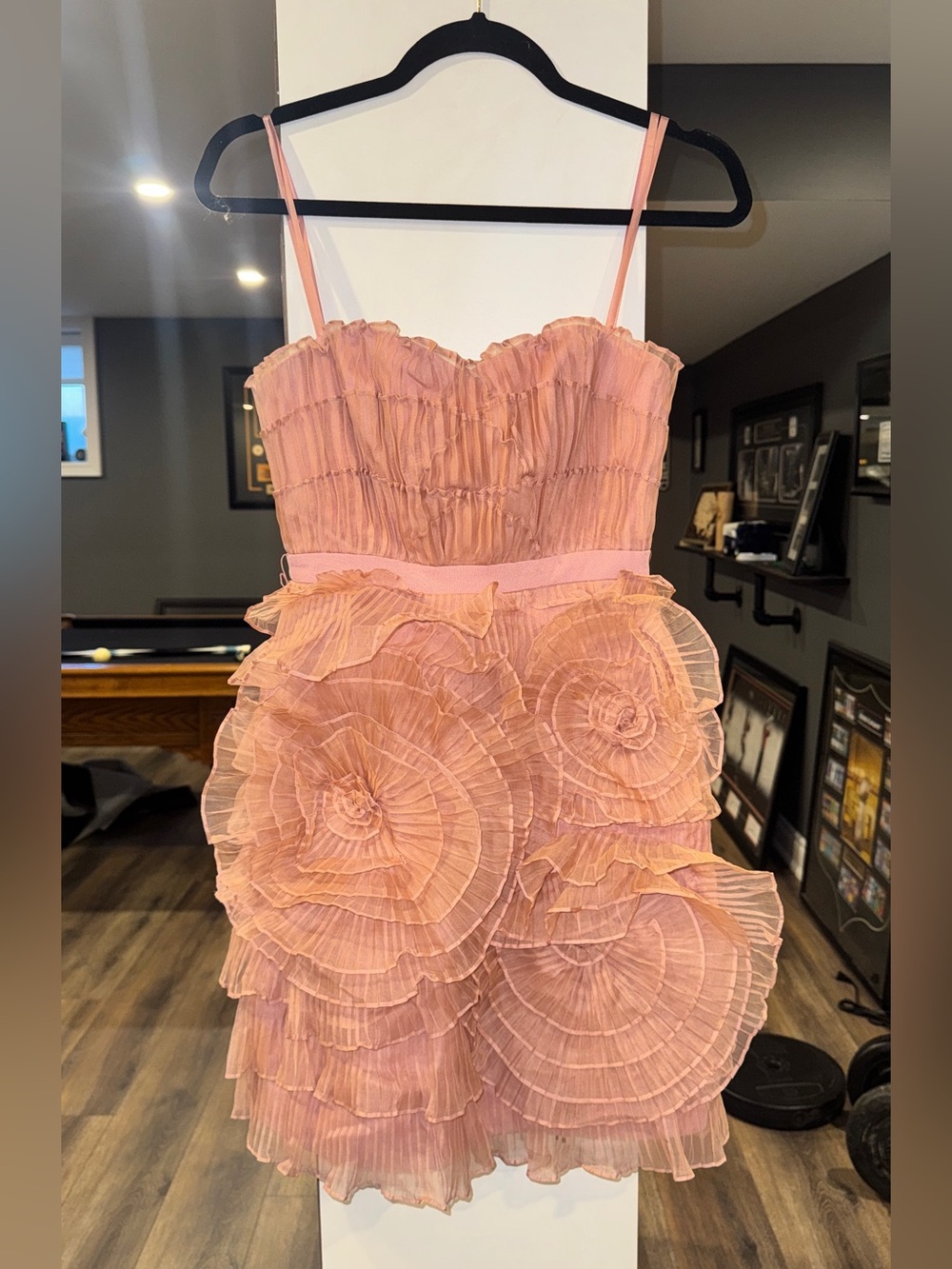 BCBGMaxAzria Blush Pink Ruffled Floral-Appliqué Mini Dress